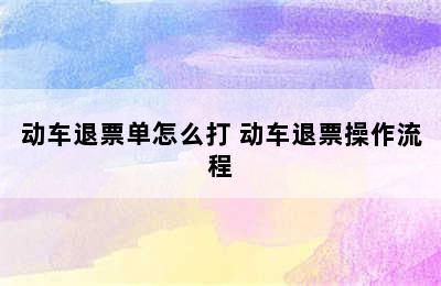 动车退票单怎么打 动车退票操作流程